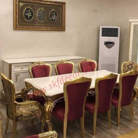Modern Dining Table With White Marble Gold Finish in Delhi