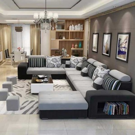 Modern I Shape Sofa Set Black and Grey in Delhi
