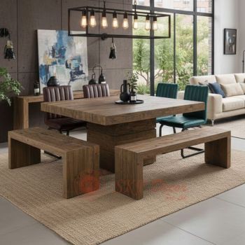 Modern Square Dining Table with Bench Manufacturers, Suppliers in Delhi