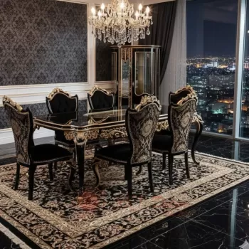 Royal Black & Gold Carved Dining Set Manufacturers, Suppliers in Delhi