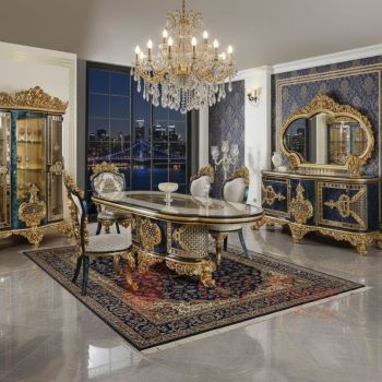 Royal Blue & Gold Carved Dining Set Manufacturers, Suppliers in Delhi