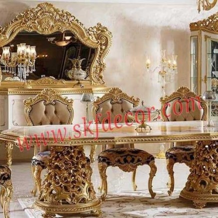Royal Dining Table 5 Seater With Gold Finish Manufacturers, Suppliers in Haryana