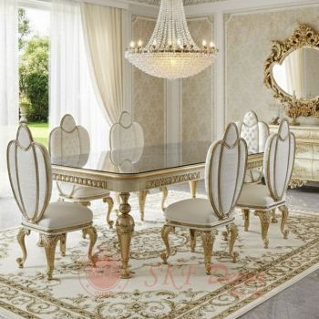 Royal Gold Carved 6-Seater Dining Set Manufacturers, Suppliers in Delhi