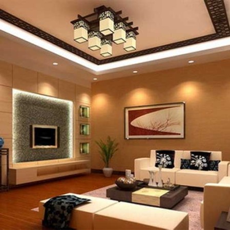 Wooden Living Room Interior Design in Delhi